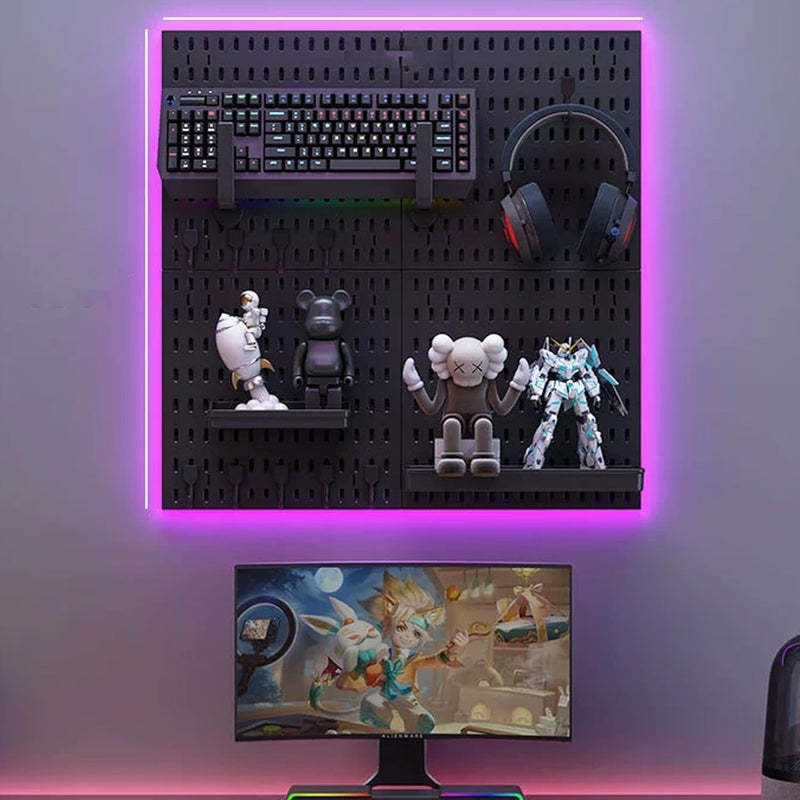 Magic Park Pegboard Combination Kit,Wall Organizer Wall Mount Display Pegboard Panel Kit for Live Room Gaming Room Craft Room 4 x 30 * 30cm Plastic Wall Organizer Kit (Black, 60 * 60cm) - Image 1