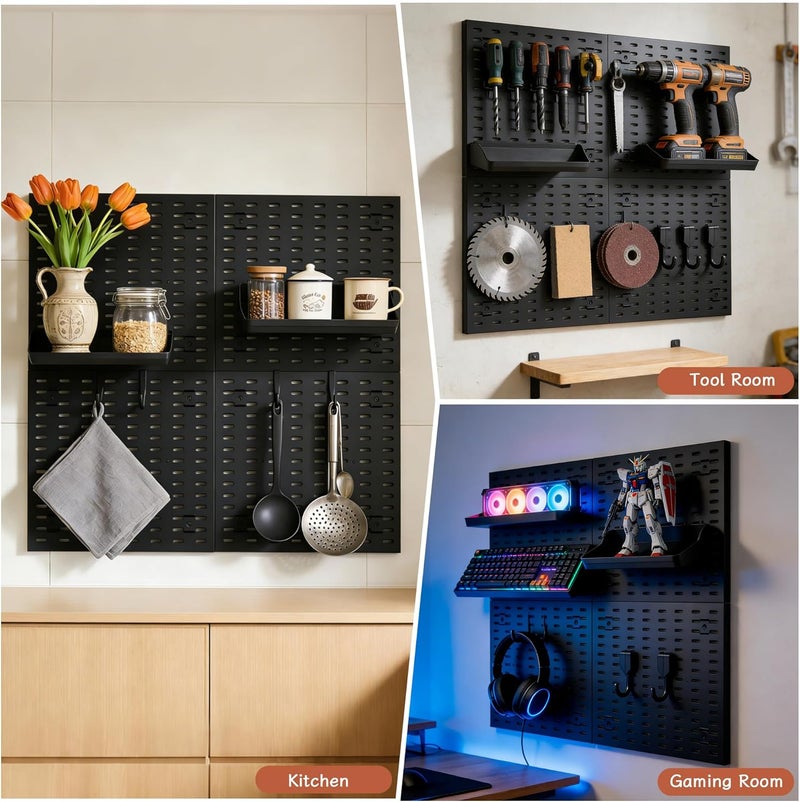 Magic Park Pegboard Combination Kit,Wall Organizer Wall Mount Display Pegboard Panel Kit for Live Room Gaming Room Craft Room 4 x 30 * 30cm Plastic Wall Organizer Kit (Black, 60 * 60cm) - Image 2