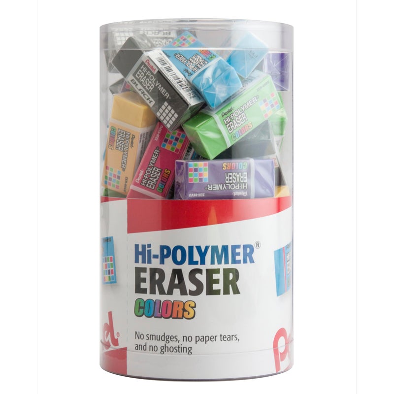 Pentel Hi-Polymer Eraser Colors â€“ Small Assorted Block Erasers, Smudge-Free, Non-Abrasive, for School, Office & Art, Pack of 48 (ZEH05CRM-4) - Image 1