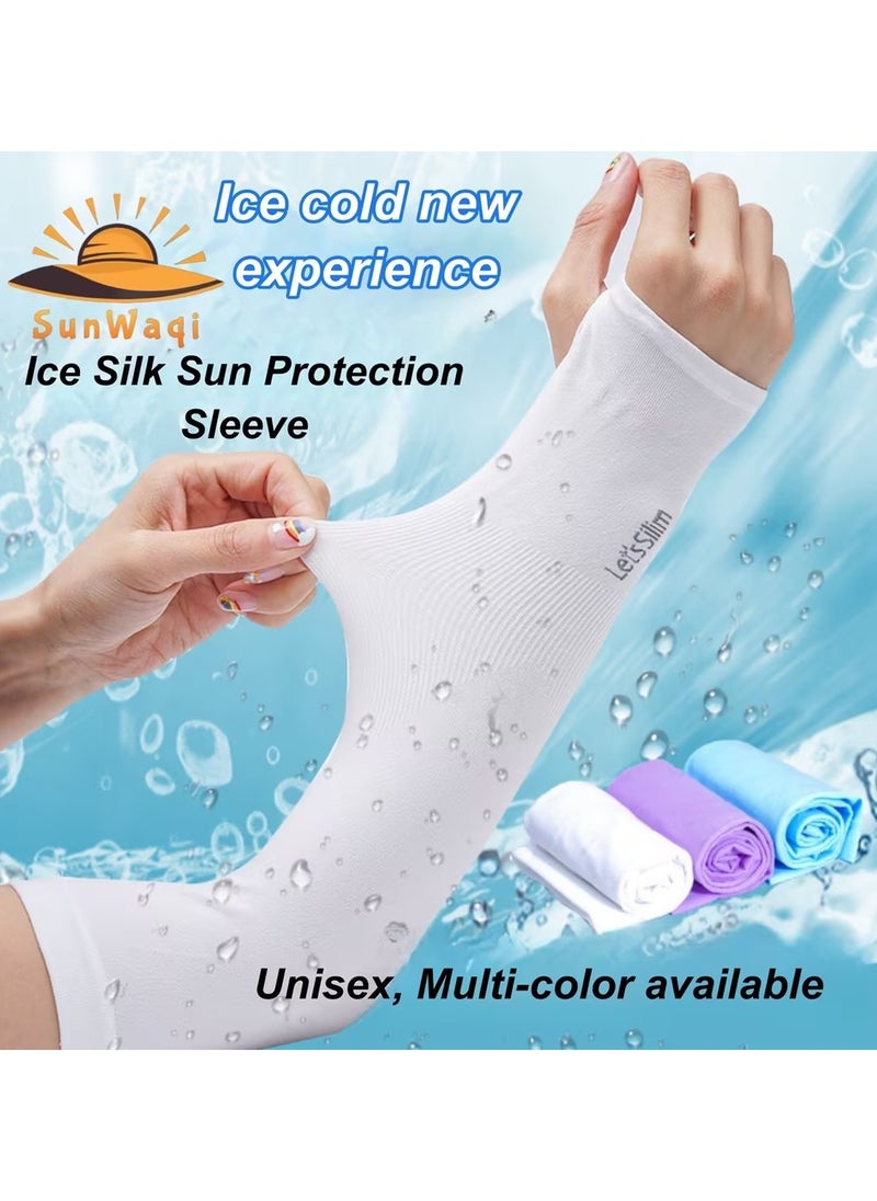 SunWaqi Cooling Arm Sleeves with Fingertip. Sun Protection Sleeves with Inclusive Size. Ice Silk Sleeves. Black/White/Gray.  - Image 1