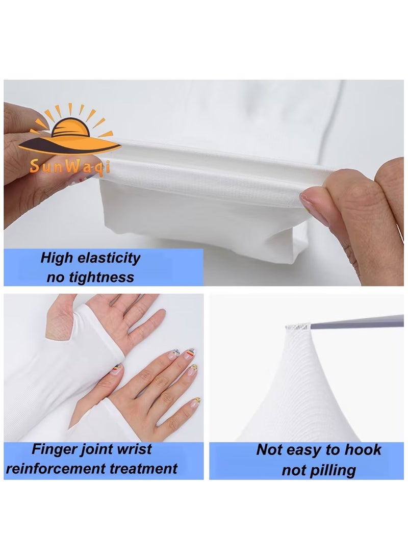 SunWaqi Cooling Arm Sleeves with Fingertip. Sun Protection Sleeves with Inclusive Size. Ice Silk Sleeves. Black/White/Gray.  - Image 2