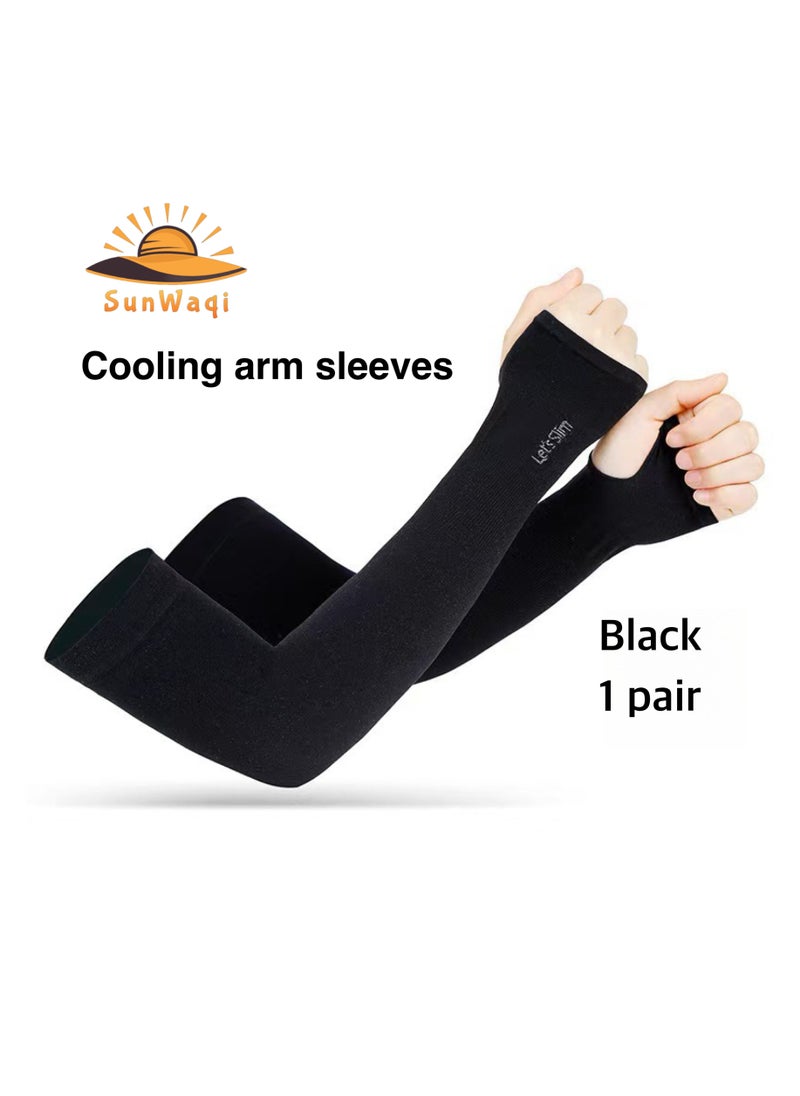 SunWaqi Cooling Arm Sleeves with Fingertip. Sun Protection Sleeves with Inclusive Size. Ice Silk Sleeves. Black/White/Gray.  - Image 3