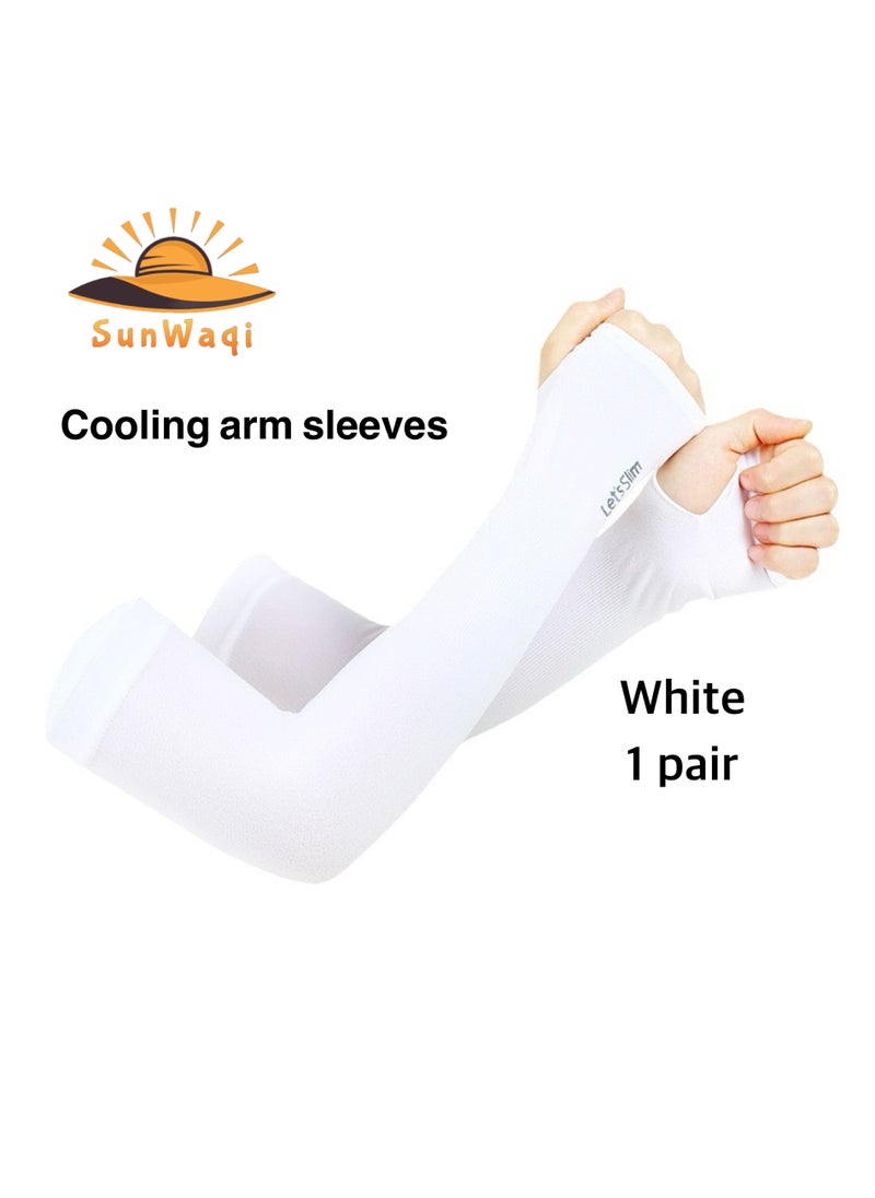 SunWaqi Cooling Arm Sleeves with Fingertip. Sun Protection Sleeves with Inclusive Size. Ice Silk Sleeves. Black/White/Gray.  - Image 4