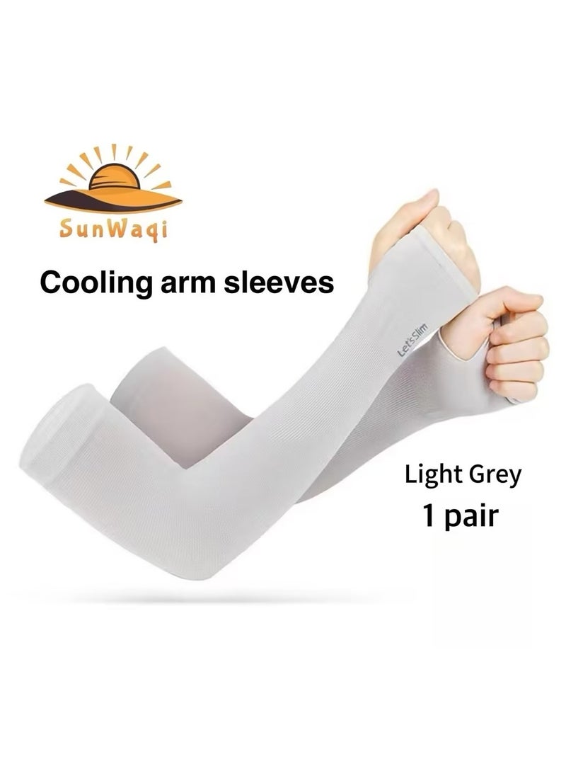 SunWaqi Cooling Arm Sleeves with Fingertip. Sun Protection Sleeves with Inclusive Size. Ice Silk Sleeves. Black/White/Gray.  - Image 5