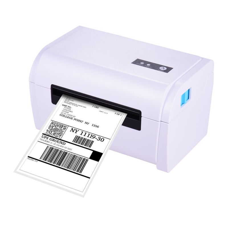 طابعة ملصقات حرارية سطح المكتب لعمل ملصقات شحن مقاس 4×6، سرعة عالية 160 ملم/ثانية، اتصال USB، طابعة ملصقات حرارية بعرض ورق أقصى 110 ملم، متوافقة مع UPS و Ebay و Shopify و FedEx - Image 1