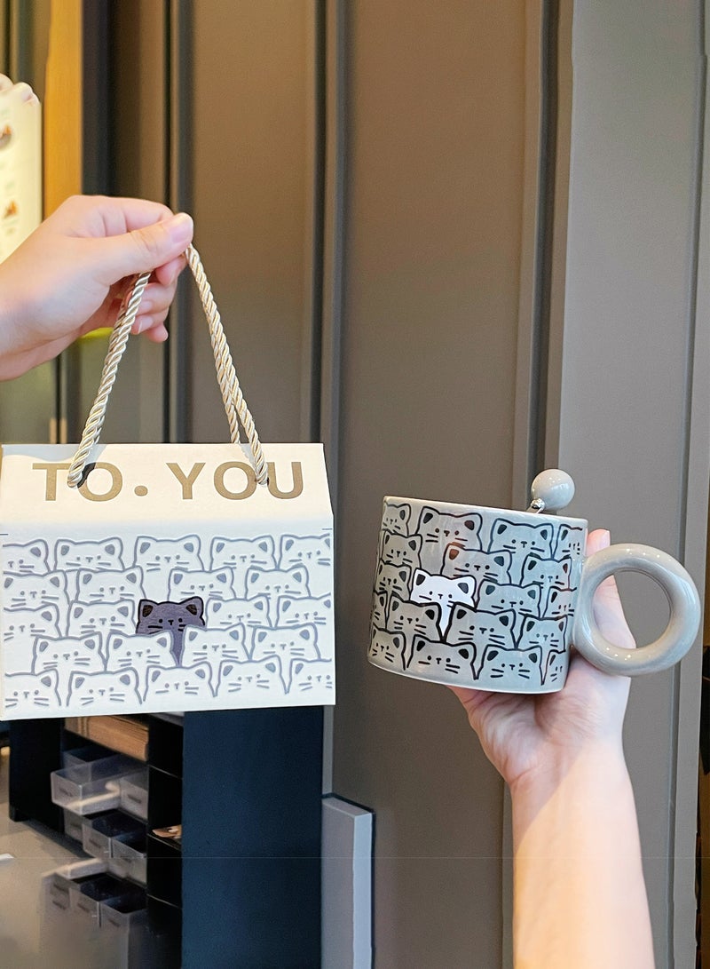 400Ml Cat - Themed Ceramic Mug With Spoon And Gift Box - Adorable Design, Perfect For Gifting & Daily Use  - Image 1