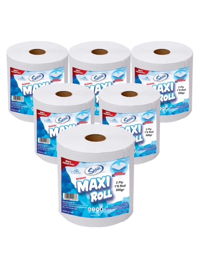 Swish Super Maxi Roll Tissue Paper, 500g, Hand Towels 2 Ply - 6 Rolls - Image 1