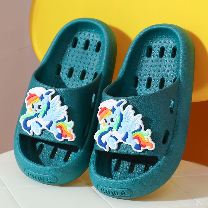 Childrens Slippers Boys Summer Home Bathing Leakage Anti-slip 2024 New Style Bathroom Slippers for Girls Diy Smurfs-green [slip soft/bath special]] 