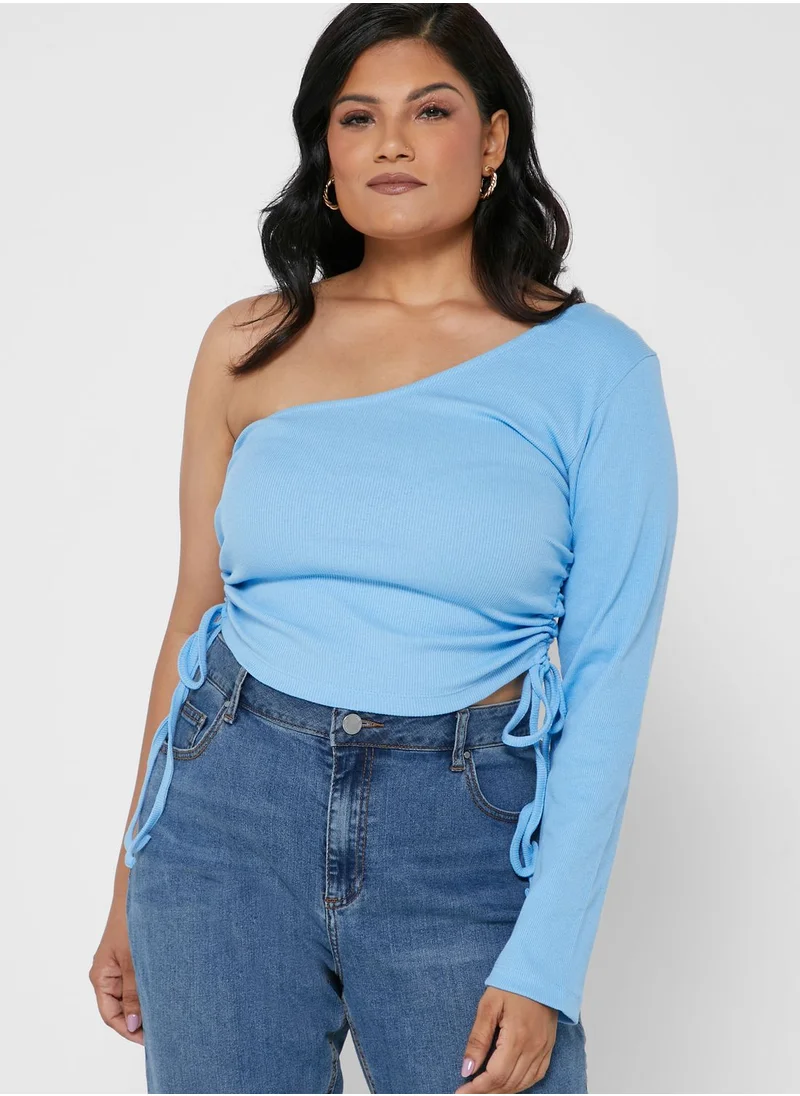 I Saw It First Curve Blue Plus Size Thick Rib One Shoulder Ruched Side