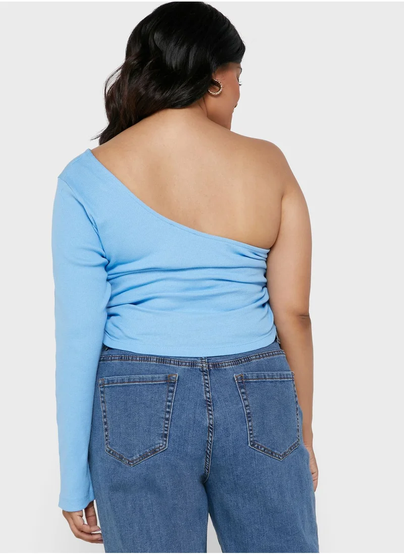 I Saw It First Curve Blue Plus Size Thick Rib One Shoulder Ruched Side