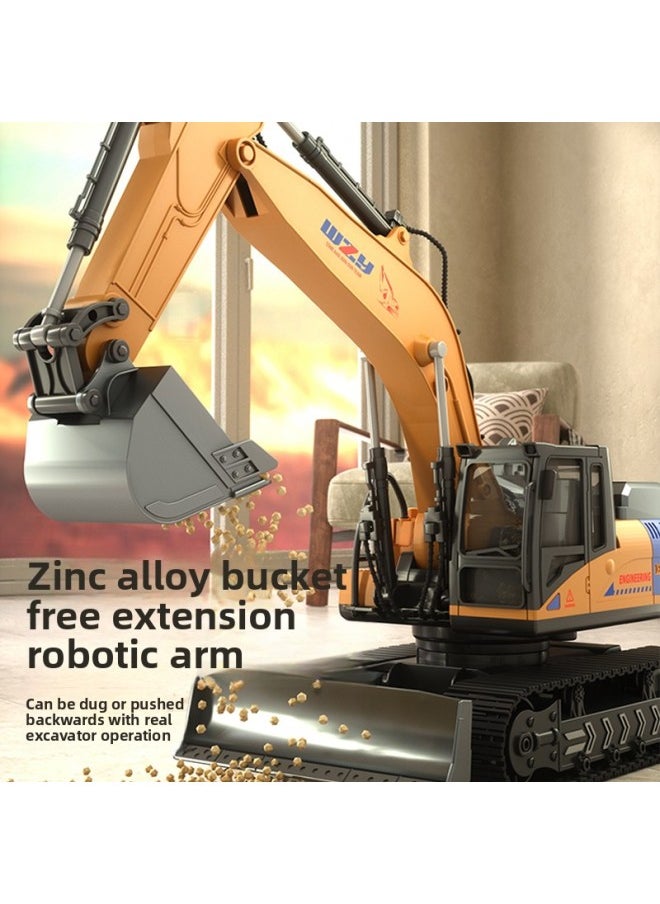 Generic Large Children's Remote Control Alloy Excavator Engineering Vehicle Toy Excavator Bulldozer Simulation Car Boy Gift-Color:[13 Remote Control Functions] Can Spray Alloy Yellow Remote Control Excavator-color Boxed-Proportion:3 Lithium Battery 2 5 Battery 1 Screwdriver  - Image 3