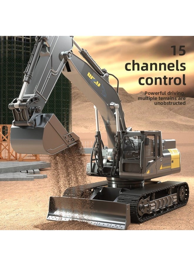 Generic Large Children's Remote Control Alloy Excavator Engineering Vehicle Toy Excavator Bulldozer Simulation Car Boy Gift-Color:[13 Remote Control Functions] Can Spray Alloy Yellow Remote Control Excavator-color Boxed-Proportion:3 Lithium Battery 2 5 Battery 1 Screwdriver  - Image 2