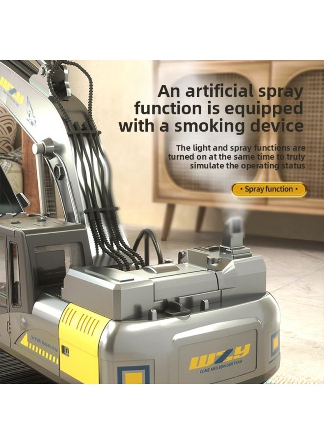 Generic Large Children's Remote Control Alloy Excavator Engineering Vehicle Toy Excavator Bulldozer Simulation Car Boy Gift-Color:[13 Remote Control Functions] Can Spray Alloy Yellow Remote Control Excavator-color Boxed-Proportion:3 Lithium Battery 2 5 Battery 1 Screwdriver  - Image 5