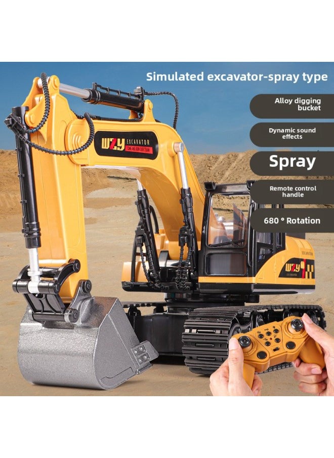 Generic Large Children's Remote Control Alloy Excavator Engineering Vehicle Toy Excavator Bulldozer Simulation Car Boy Gift-Color:[13 Remote Control Functions] Can Spray Alloy Yellow Remote Control Excavator-color Boxed-Proportion:3 Lithium Battery 2 5 Battery 1 Screwdriver  - Image 1