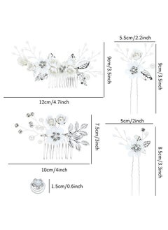 Cinaci Cinaci 18 Pieces Bridal Wedding Party Prom Pearl Rhinestone White Flower Hair Side Combs Slides+U-shaped Flower Hair Pins+Twist Spiral Hairpins Floral Headpieces for Brides Bridesmaids Women Girls  - Image 5