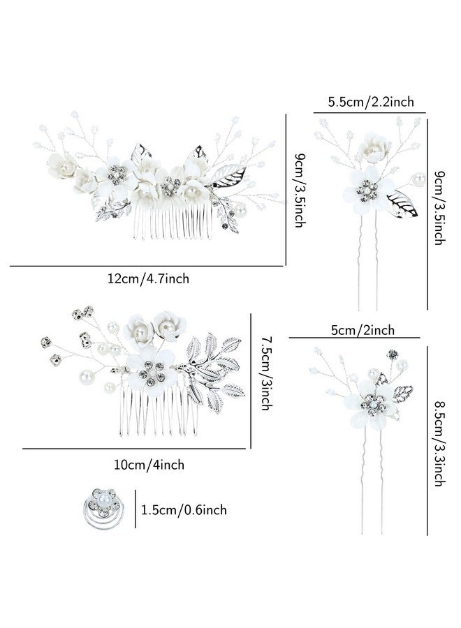Cinaci 18 Pieces Bridal Wedding Party Prom Pearl Rhinestone White Flower Hair Side Combs Slides+U-shaped Flower Hair Pins+Twist Spiral Hairpins Floral Headpieces for Brides Bridesmaids Women Girls - Image 5