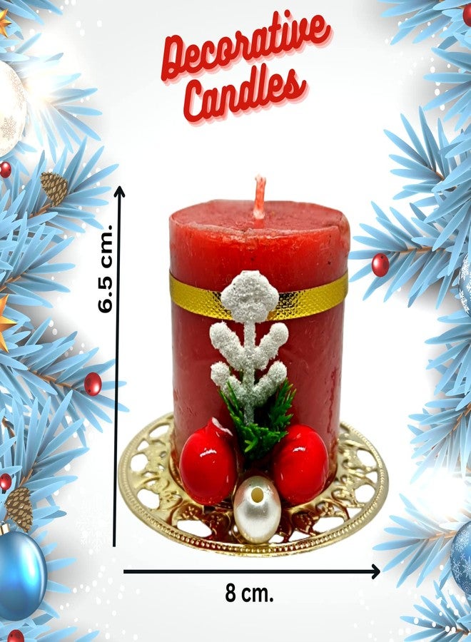 Quarya Red Wax Pillar Round Christmas Candles (Pack of 3) - Traditional Handcrafted Design for Home & Office Decoration - Image 4