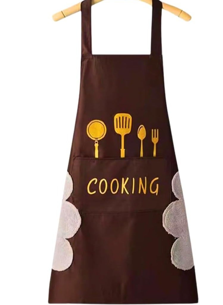 مريلة مطبخ قابلة للتعديل مع جيبين جانبيين لمسح اليدين، مناشف مخملية مرجانية مخيطة مخططة مقاومة للماء،متعدد الالوان والاشكال