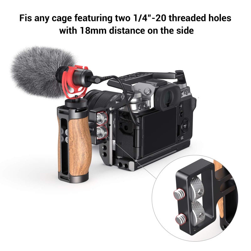SMALLRIG Wooden Mini Handle Side Handgrip with 1/4"-20 Screws for Mirrorless Digital Camera DSLR Camera Small Camera Cage with Cold Shoe Mount Built-in Wrench, Up and Down Adjustable - 2913 - Image 5