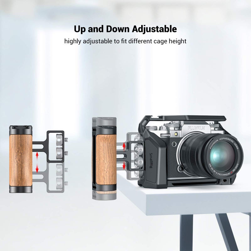 SMALLRIG Wooden Mini Handle Side Handgrip with 1/4"-20 Screws for Mirrorless Digital Camera DSLR Camera Small Camera Cage with Cold Shoe Mount Built-in Wrench, Up and Down Adjustable - 2913 - Image 2