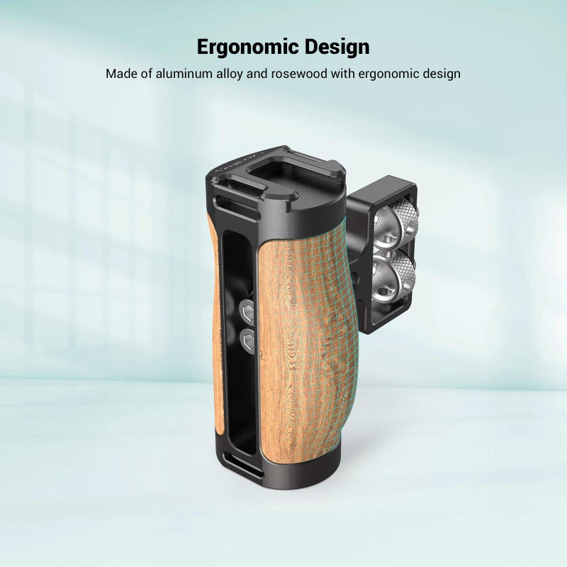 SMALLRIG Wooden Mini Handle Side Handgrip with 1/4"-20 Screws for Mirrorless Digital Camera DSLR Camera Small Camera Cage with Cold Shoe Mount Built-in Wrench, Up and Down Adjustable - 2913 - Image 4