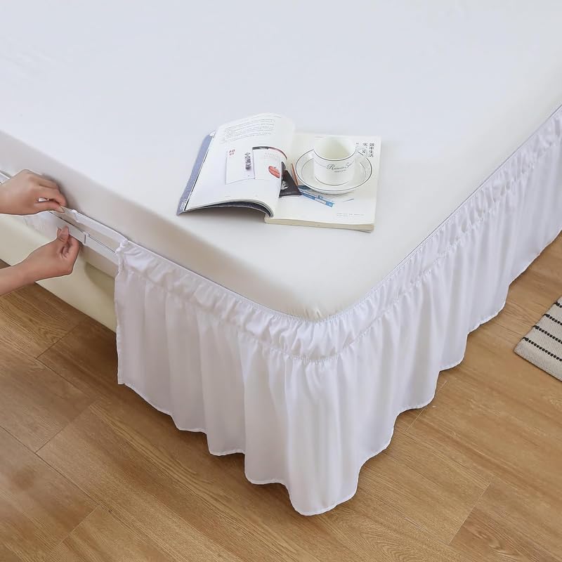 KANCHI DECOR KANCHI DCOR Wrap Around Bed Skirt for Double Bed 48 x 78 Inch 18 Inch Drop Length Wrinkle Free Brushed Microfiber Fabric Bed Skirt Easy Elastic Feet Machine Washable White - Image 4