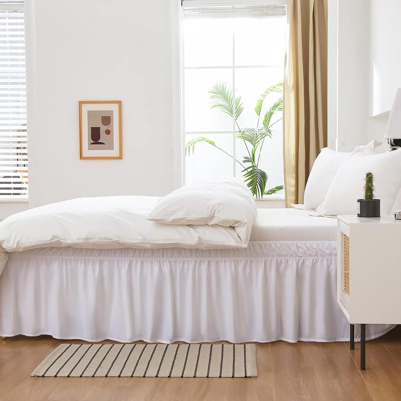 KANCHI DECOR KANCHI DCOR Wrap Around Bed Skirt for Double Bed 48 x 78 Inch 18 Inch Drop Length Wrinkle Free Brushed Microfiber Fabric Bed Skirt Easy Elastic Feet Machine Washable White - Image 3