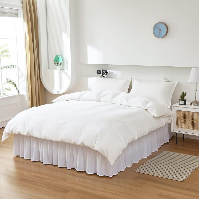 KANCHI DECOR KANCHI DCOR Wrap Around Bed Skirt for Double Bed 48 x 78 Inch 18 Inch Drop Length Wrinkle Free Brushed Microfiber Fabric Bed Skirt Easy Elastic Feet Machine Washable White - Image 1