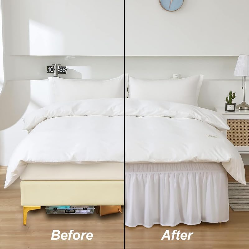 KANCHI DECOR KANCHI DCOR Wrap Around Bed Skirt for Double Bed 48 x 78 Inch 18 Inch Drop Length Wrinkle Free Brushed Microfiber Fabric Bed Skirt Easy Elastic Feet Machine Washable White - Image 5