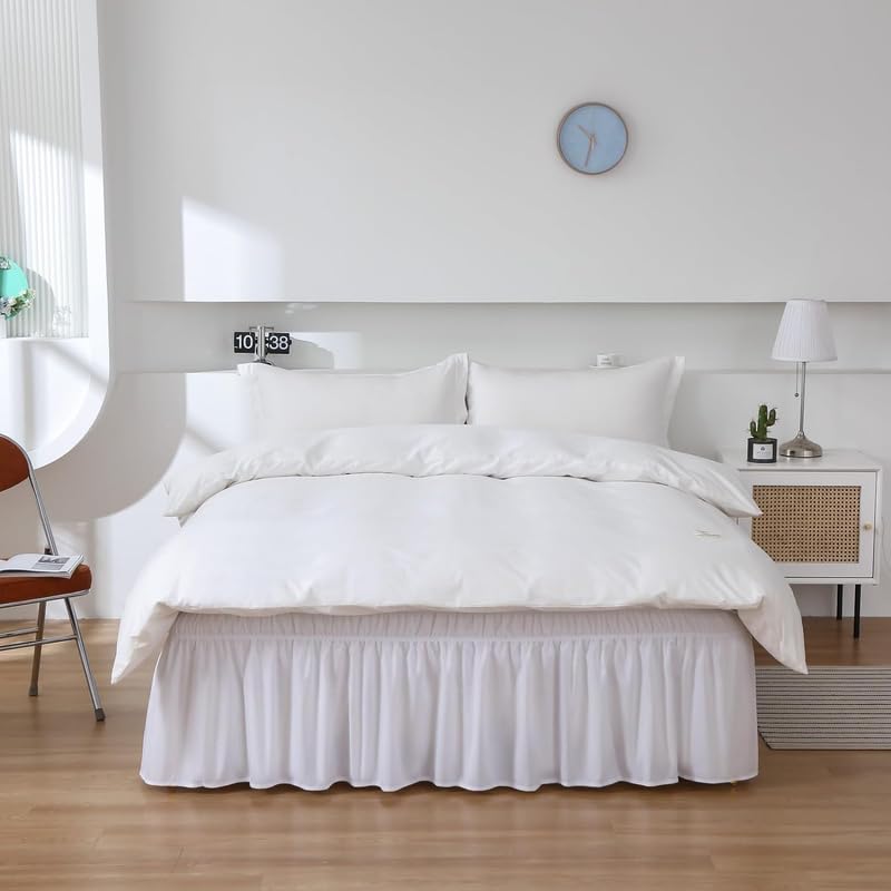 KANCHI DECOR KANCHI DCOR Wrap Around Bed Skirt for Double Bed 48 x 78 Inch 18 Inch Drop Length Wrinkle Free Brushed Microfiber Fabric Bed Skirt Easy Elastic Feet Machine Washable White - Image 2