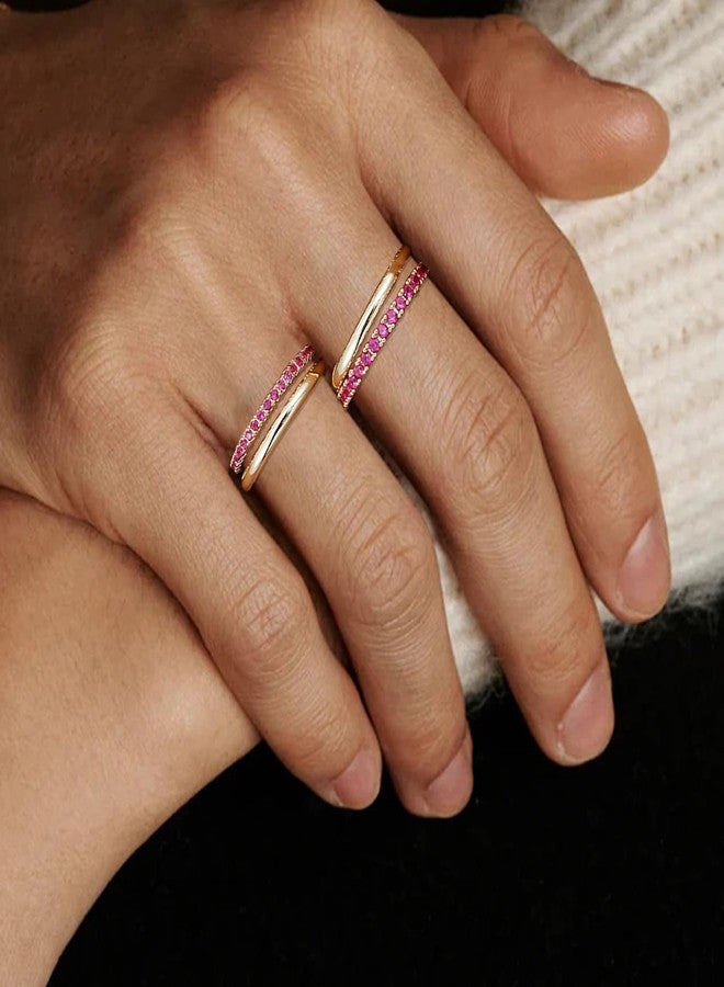 COLOYAN 18K Gold Plated Stackable Rings for Women Non Tarnish, Chunky Mixed Metals Multi Ring, Colored Cubic Zirconia Stacking Rings Jewelry, 9, Metal, No Gemstone - Image 5