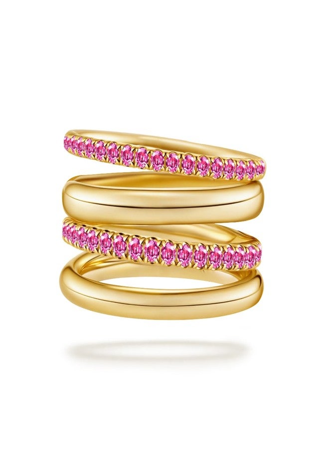 COLOYAN 18K Gold Plated Stackable Rings for Women Non Tarnish, Chunky Mixed Metals Multi Ring, Colored Cubic Zirconia Stacking Rings Jewelry, 9, Metal, No Gemstone - Image 1
