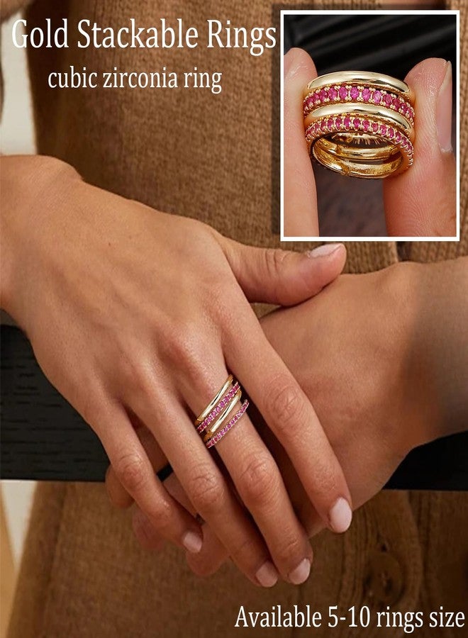 COLOYAN 18K Gold Plated Stackable Rings for Women Non Tarnish, Chunky Mixed Metals Multi Ring, Colored Cubic Zirconia Stacking Rings Jewelry, 9, Metal, No Gemstone - Image 4