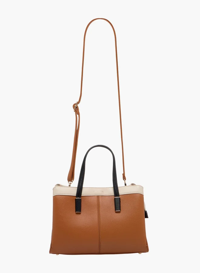 Flora Bella By Shoexpress Panelled Tote Bag with Detachable Strap and Zip Closure