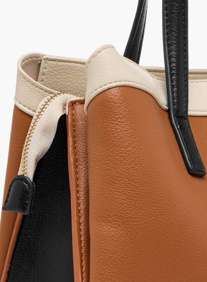Flora Bella By Shoexpress Panelled Tote Bag with Detachable Strap and Zip Closure