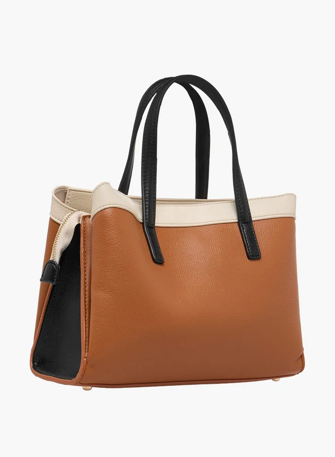 Flora Bella By Shoexpress Panelled Tote Bag with Detachable Strap and Zip Closure