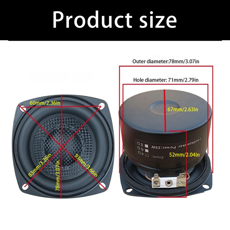 6 Ohm Deep Bass 3 Inch Square Woofer Speakers Metal Rubber Build HiFi Sound Glass Fiber Woven Cone Loud Horn - Image 5