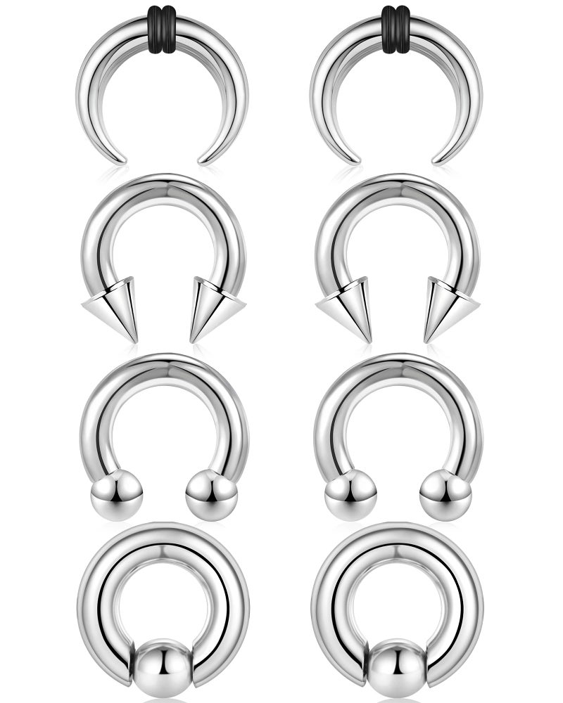 ONESING 8Pcs Septum Rings 12G Stianless Steel Septum Jewelry Hoop Spike Horseshoe Septum Pincher Eyebrow Lip Nose Helix Tragus Daith Rook Spetum Strechting Kit for Women Men 12mm Silver - Image 1