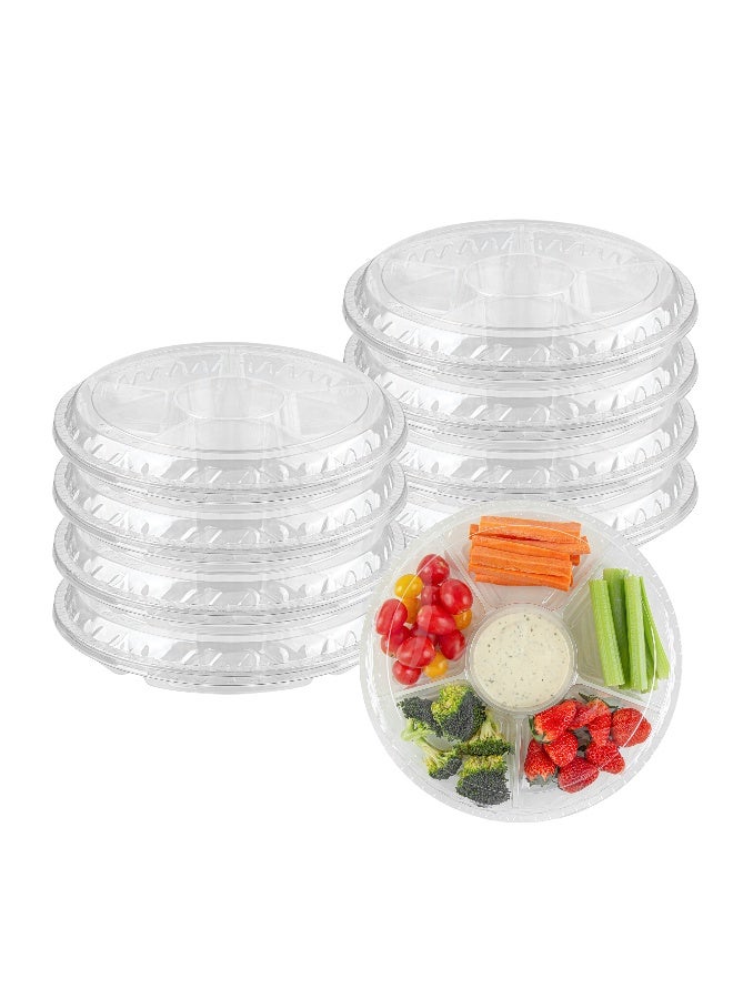 Restaurantware Thermo Tek 11.8 x 2 Inch Serving Platters with Lids, 100 Disposable Veggie Trays - Round, 6 Compartments, Clear Plastic Appetizer Platters, Serve Fruits At Parties or Catered Events, - Image 2