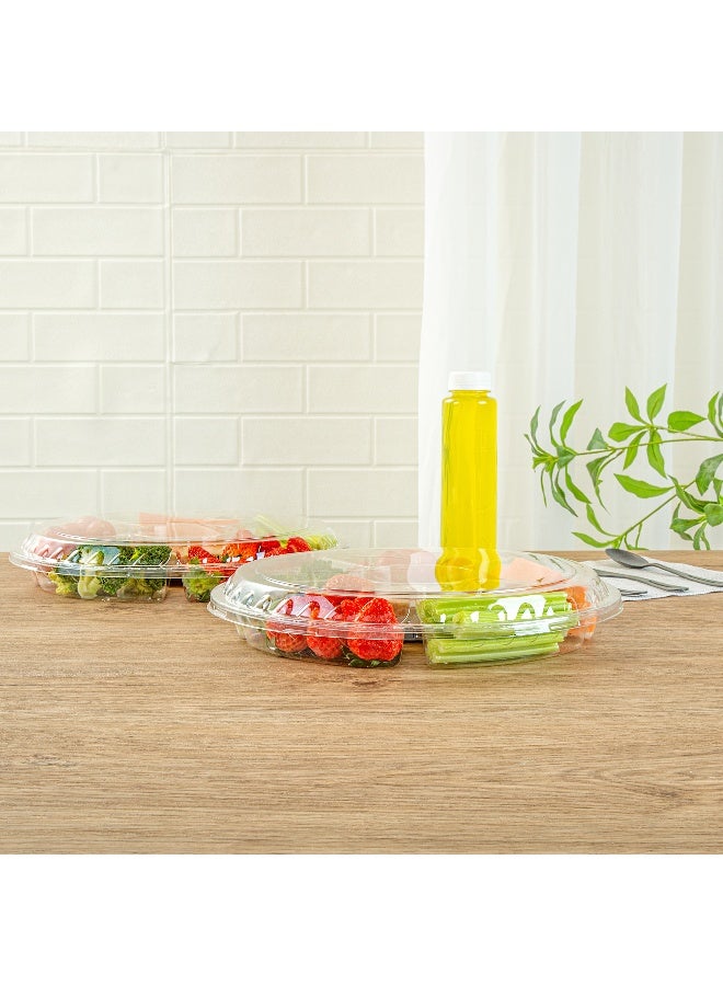 Restaurantware Thermo Tek 11.8 x 2 Inch Serving Platters with Lids, 100 Disposable Veggie Trays - Round, 6 Compartments, Clear Plastic Appetizer Platters, Serve Fruits At Parties or Catered Events, - Image 4