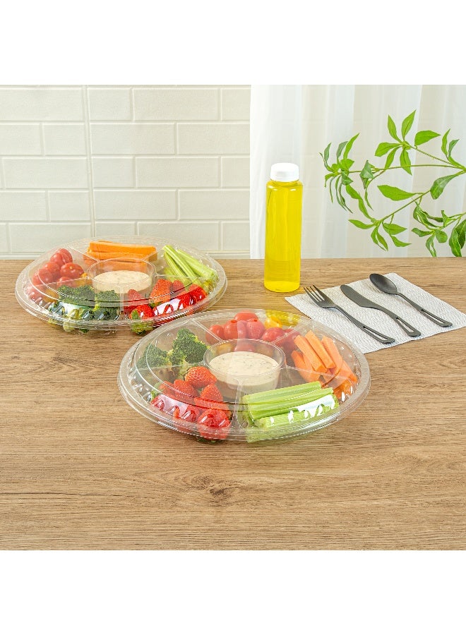 Restaurantware Thermo Tek 11.8 x 2 Inch Serving Platters with Lids, 100 Disposable Veggie Trays - Round, 6 Compartments, Clear Plastic Appetizer Platters, Serve Fruits At Parties or Catered Events, - Image 3