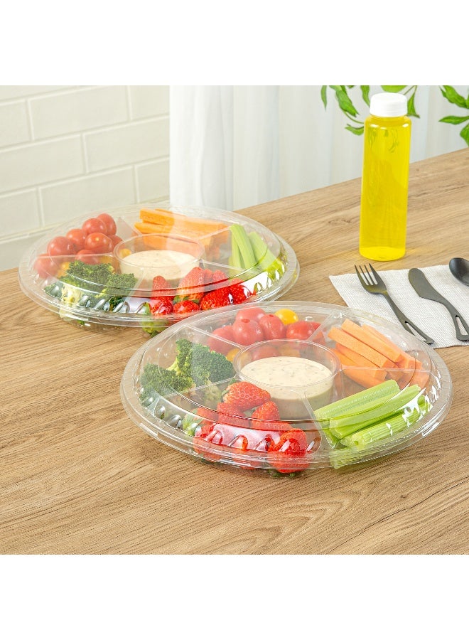 Restaurantware Thermo Tek 11.8 x 2 Inch Serving Platters with Lids, 100 Disposable Veggie Trays - Round, 6 Compartments, Clear Plastic Appetizer Platters, Serve Fruits At Parties or Catered Events, - Image 5