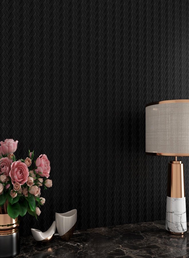 ReWallpaper Black Textured Wallpaper Peel and Stick Modern Embossed Contact Paper for Cabinets Removable Prepasted Wallpaper Roll for Walls Waterproof Bathroom Wall Paper Easy to Apply 17.7in x 6.5ft - Image 1