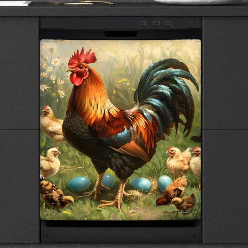 cfpolar Dishwasher Magnet Cover Rooster Flower Eggs Reusable Magnetic Door Cover Panel Decal Dishwasher Magnets Decorative Cover Refrigerator Kitchen Appliance Decor Front Dishwashers Covers 23" x 26" - Image 1