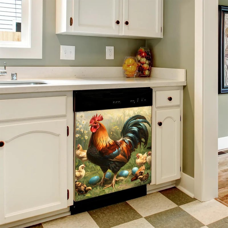 cfpolar Dishwasher Magnet Cover Rooster Flower Eggs Reusable Magnetic Door Cover Panel Decal Dishwasher Magnets Decorative Cover Refrigerator Kitchen Appliance Decor Front Dishwashers Covers 23" x 26" - Image 5