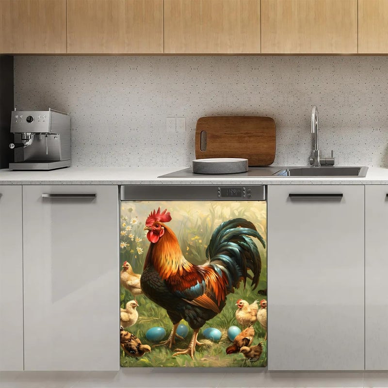 cfpolar Dishwasher Magnet Cover Rooster Flower Eggs Reusable Magnetic Door Cover Panel Decal Dishwasher Magnets Decorative Cover Refrigerator Kitchen Appliance Decor Front Dishwashers Covers 23" x 26" - Image 3
