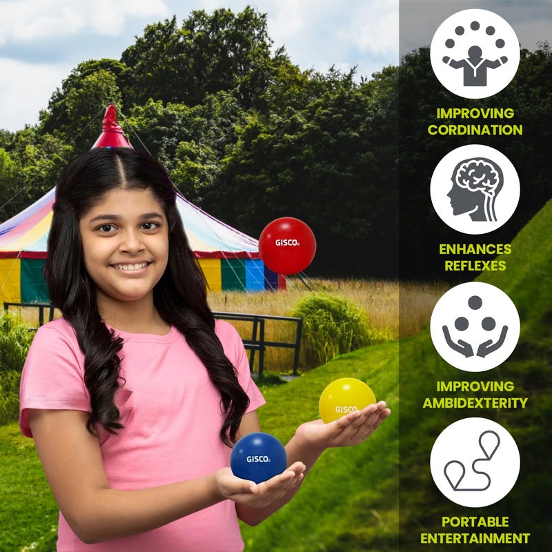 GISCO كرات الجمباز البلاستيكية 70 مم الناعمة - مجموعة من 3 ألوان متنوعة مع حقيبة حمل - مجموعة التلاعب للأطفال والبالغين، مناسبة للمبتدئين والمحترفين - Image 4