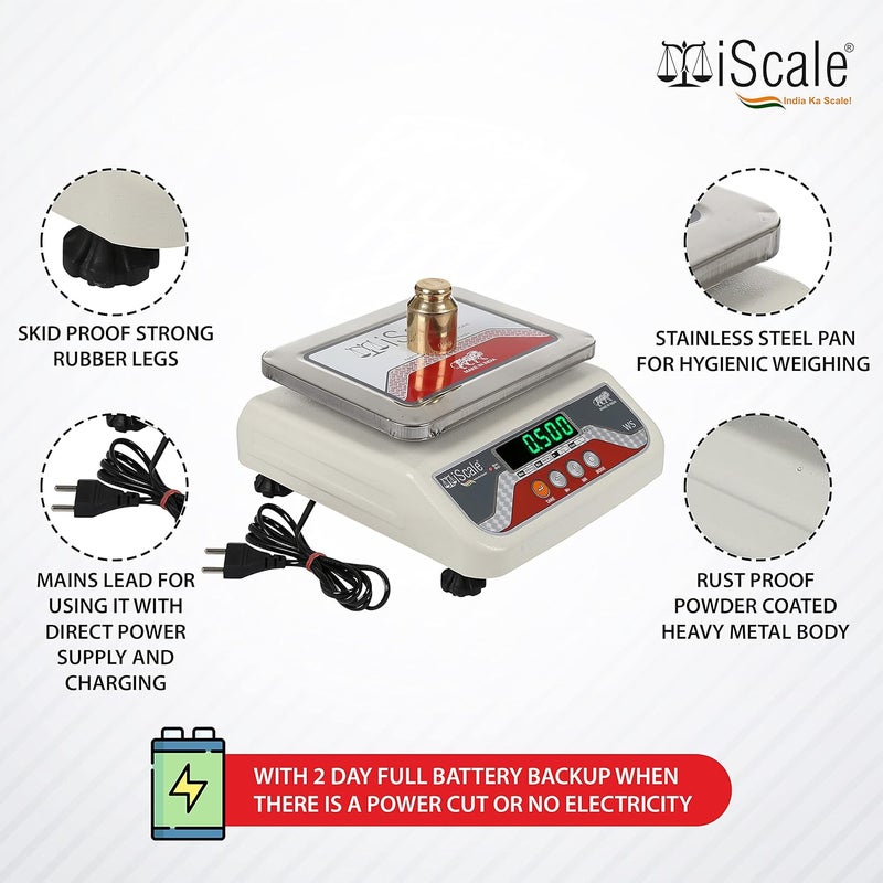 iScale i04 30kg x 1g Electronic Weighing Scale with Front Back Green double Display 7x9 for Kirana shops Departmental stores factory and for all commercial uses - Image 4