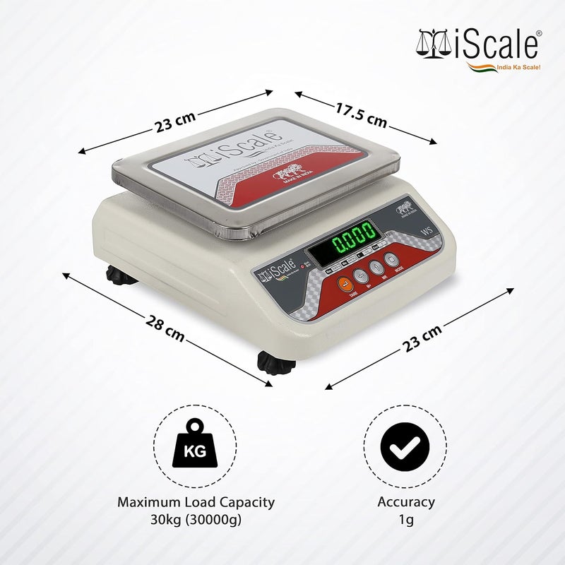 iScale i04 30kg x 1g Electronic Weighing Scale with Front Back Green double Display 7x9 for Kirana shops Departmental stores factory and for all commercial uses - Image 2