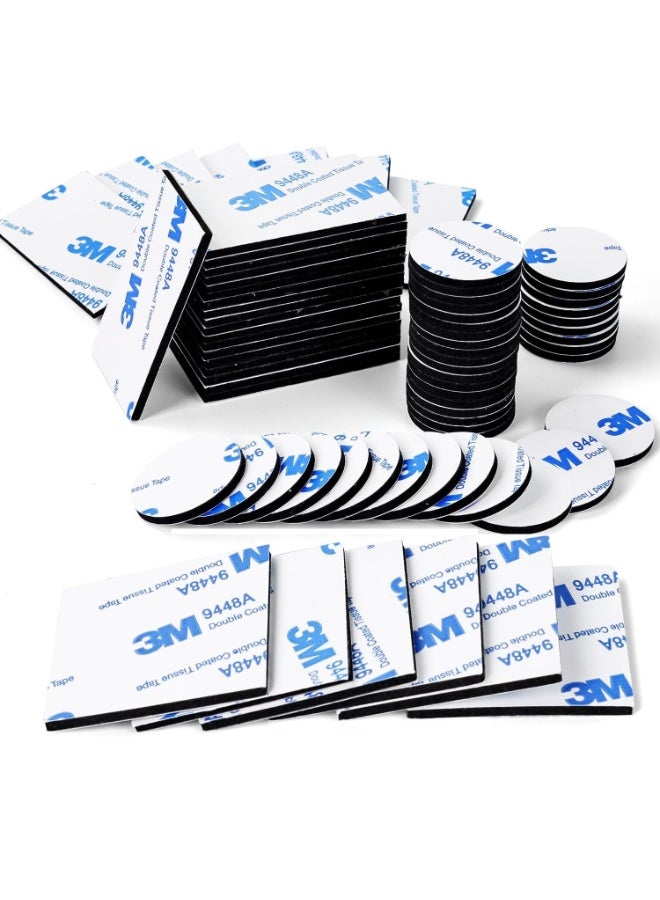 3M 60Pcs  Double Sided Foam Tape Strong Pad Mounting,Double Sided Tape Strong Heavy Duty Waterproof Tape Adhesive Foam Pad Tape, Black Self-Adhesive Tape Include Square Round and Rectangular,for Holding Picture, Walls Picture, Light, Hooks, Home, Office - Image 1